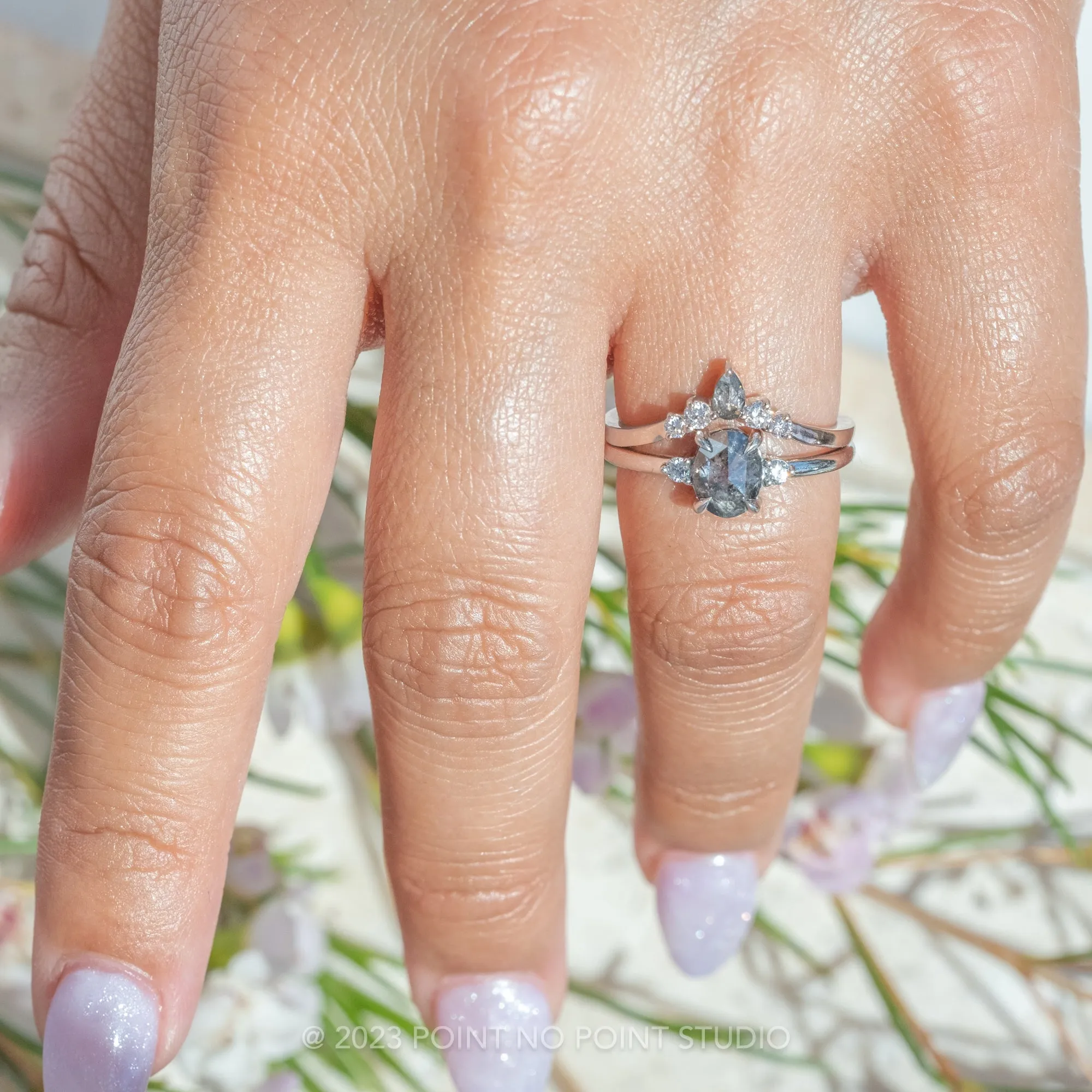 1.06 Carat Salt and Pepper Oval Diamond Engagement Ring, Zoe Setting, Platinum