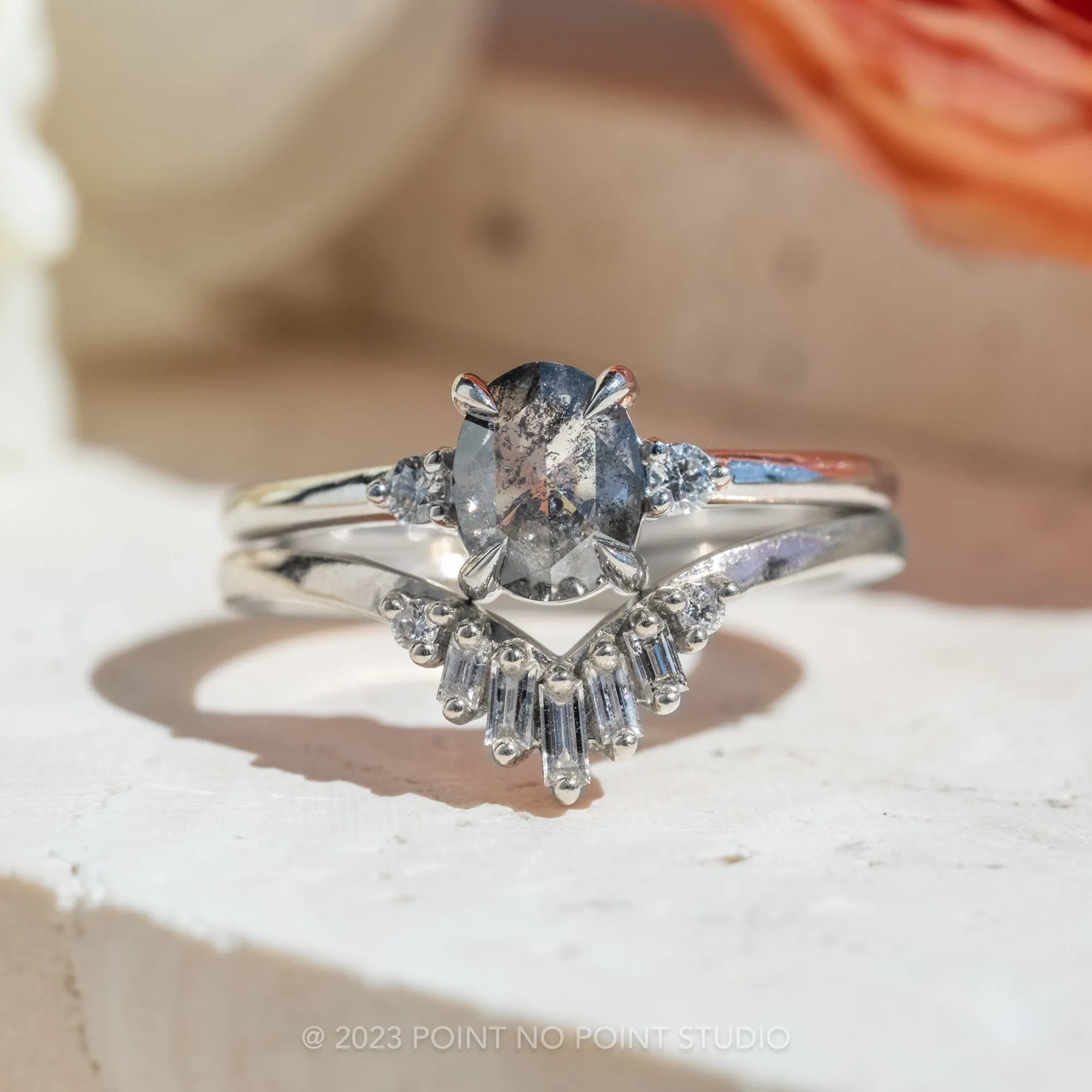 1.06 Carat Salt and Pepper Oval Diamond Engagement Ring, Zoe Setting, Platinum