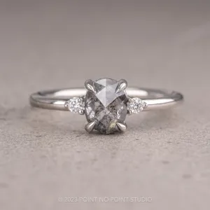 1.06 Carat Salt and Pepper Oval Diamond Engagement Ring, Zoe Setting, Platinum