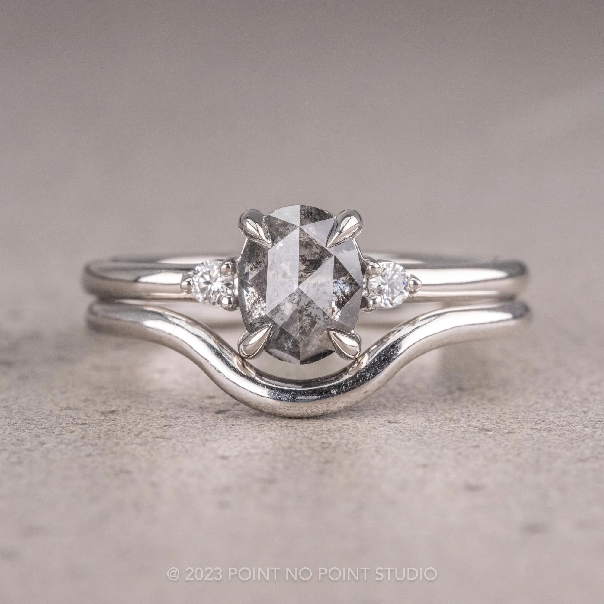 1.06 Carat Salt and Pepper Oval Diamond Engagement Ring, Zoe Setting, Platinum