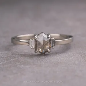 1.08 Carat Salt and Pepper Hexagon Diamond Engagement Ring, Zoe Setting, 14K White Gold