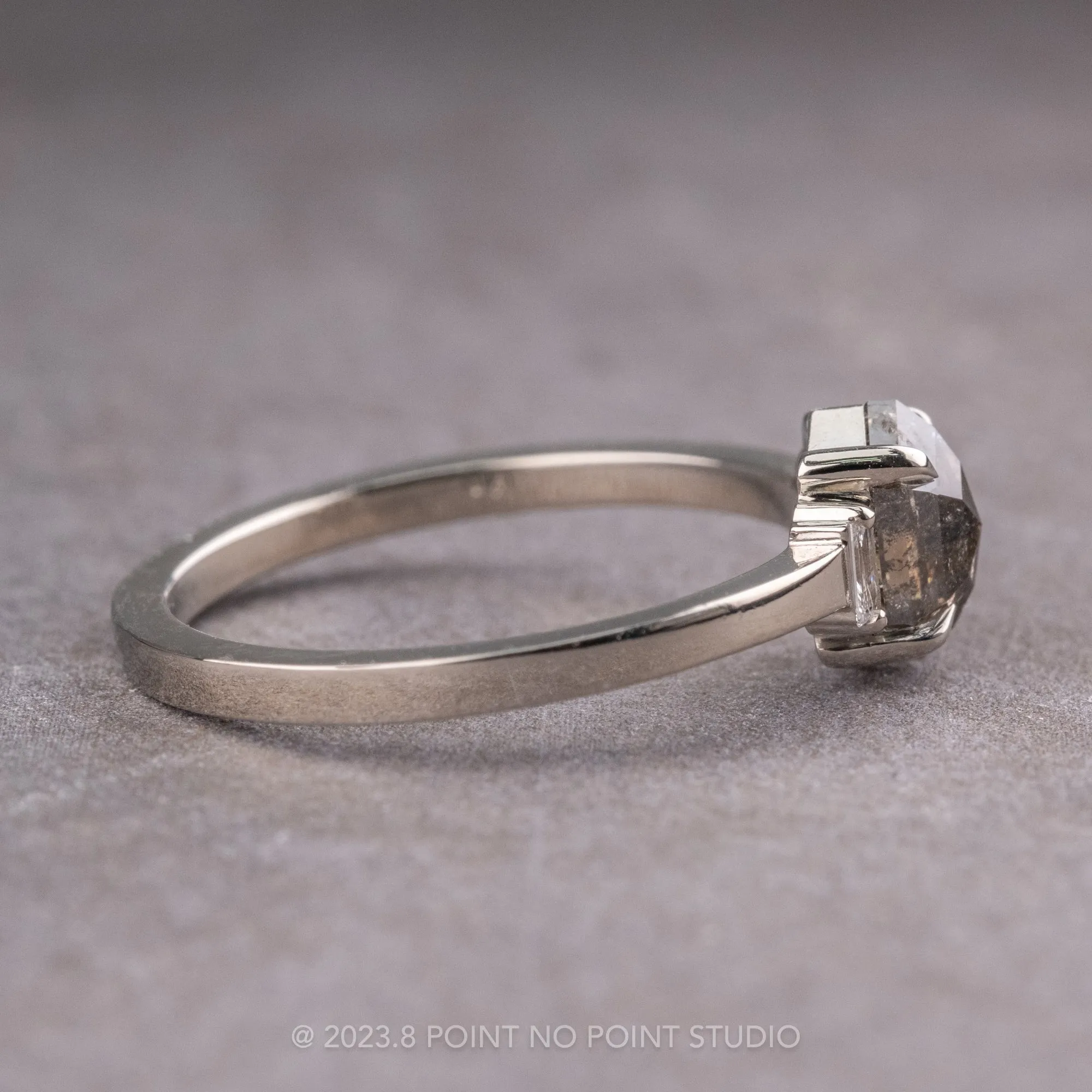 1.08 Carat Salt and Pepper Hexagon Diamond Engagement Ring, Zoe Setting, 14K White Gold