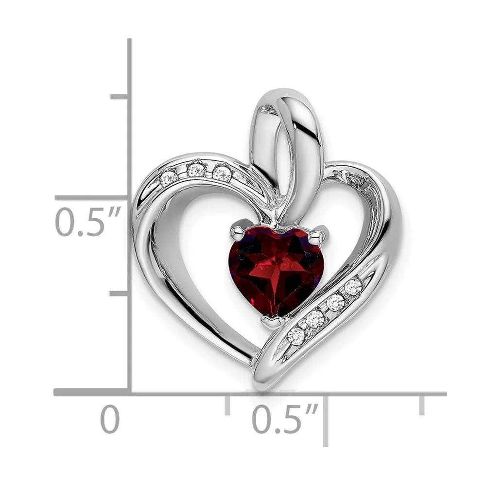10k White Gold Garnet and Diamond Heart Pendant