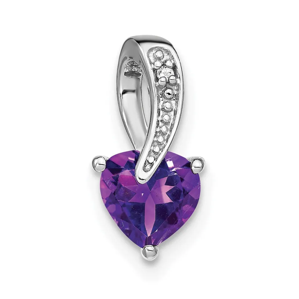 14k White Gold Amethyst and Diamond Heart Pendant