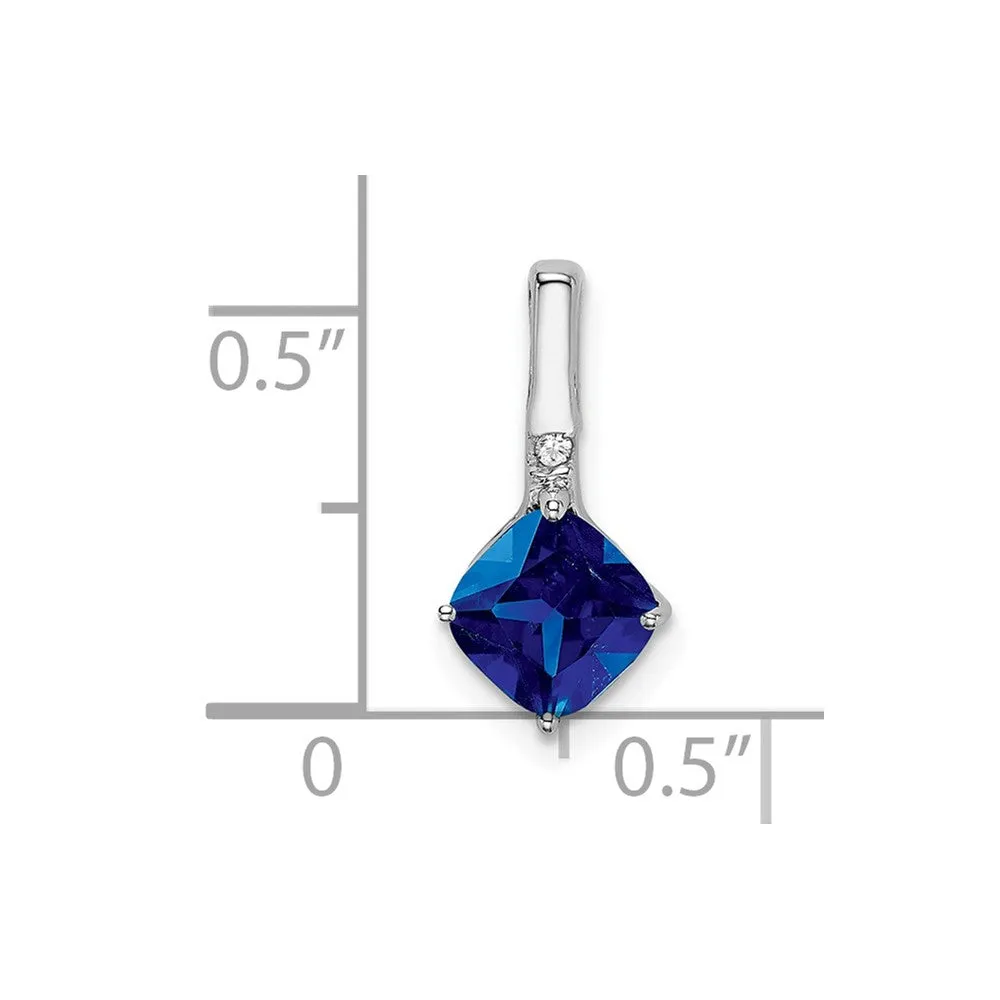 14k White Gold Cushion Sapphire and Diamond Pendant