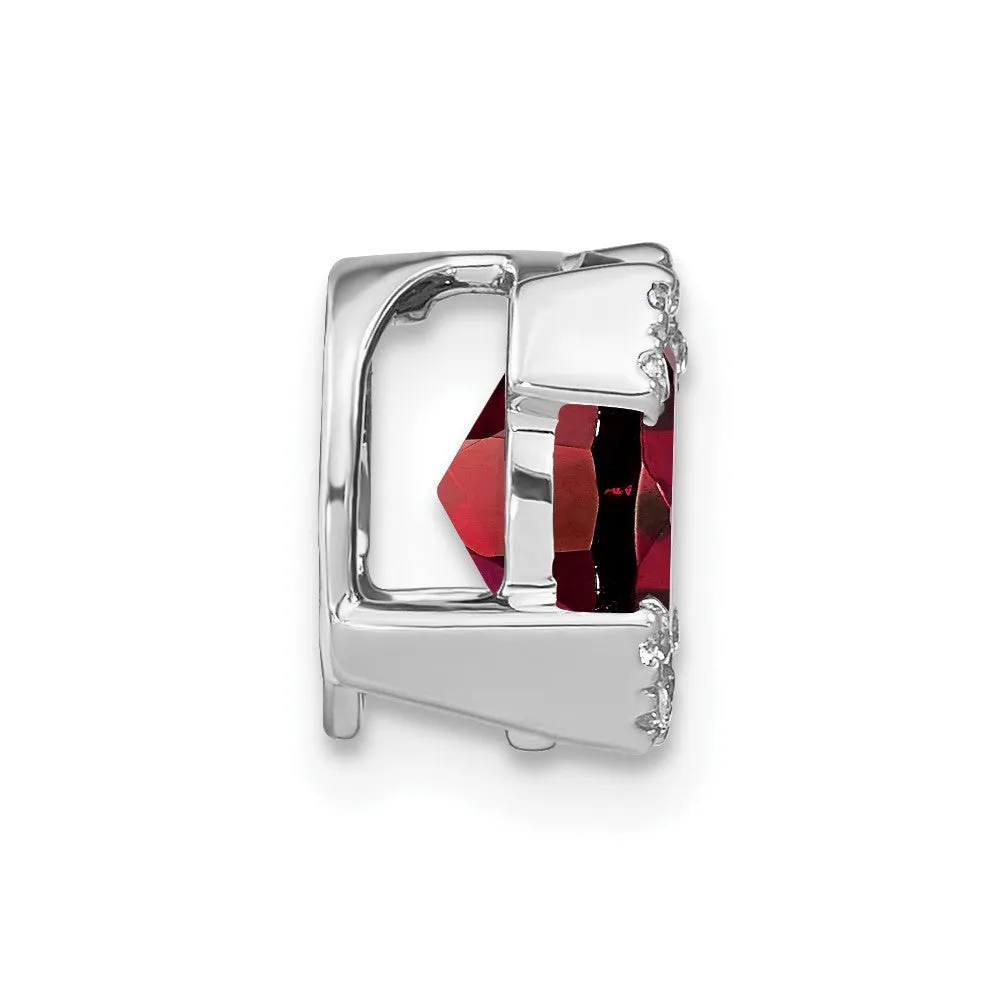 14k White Gold Oval Garnet and Diamond Chain Slide