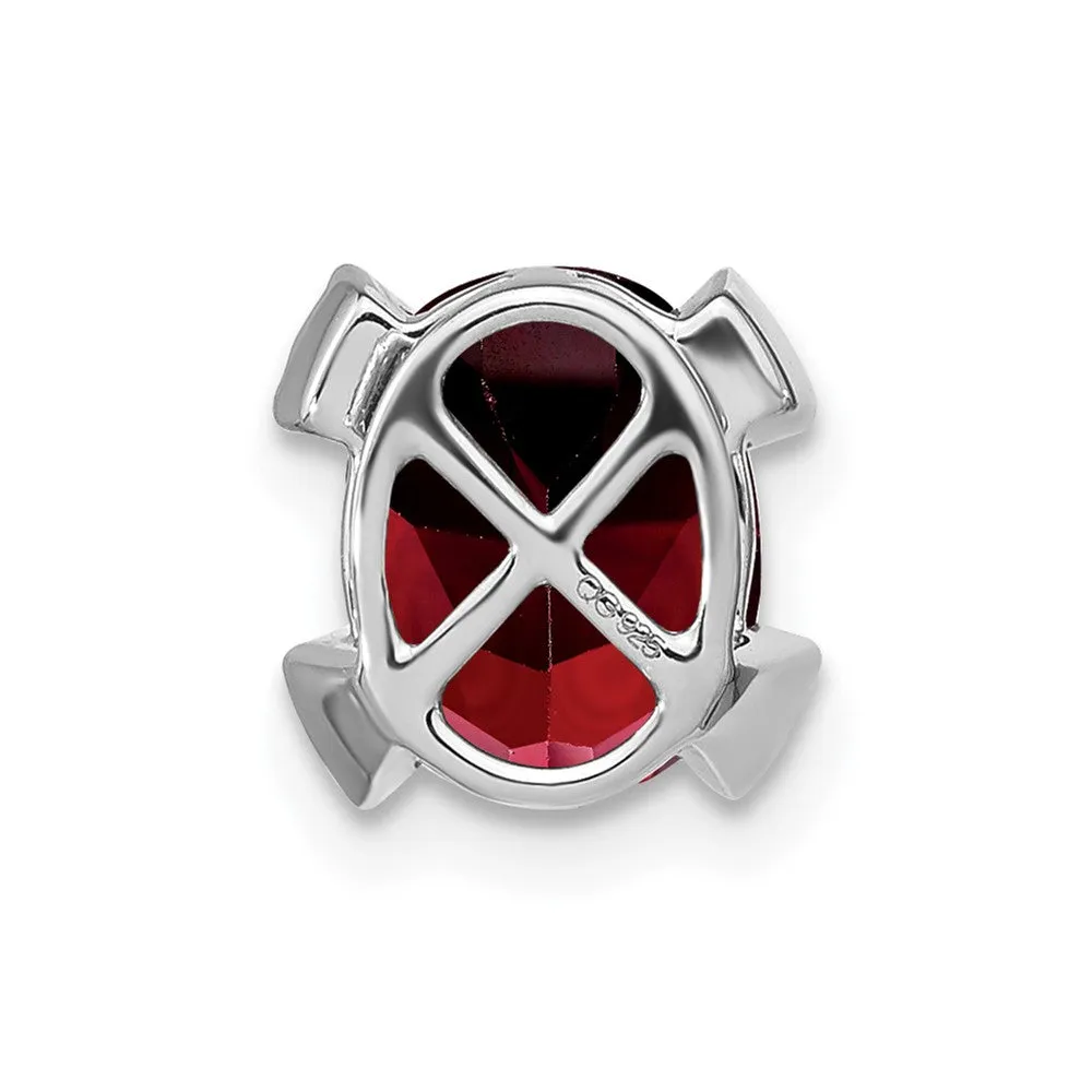 14k White Gold Oval Garnet and Diamond Chain Slide