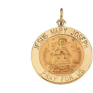 14k Yellow Gold 12mm Round Jesus, Mary and Joseph Medal