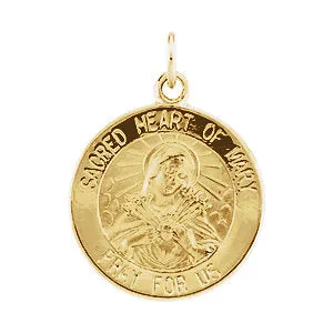 14k Yellow Gold 15mm Sacred Heart of Mary Medal