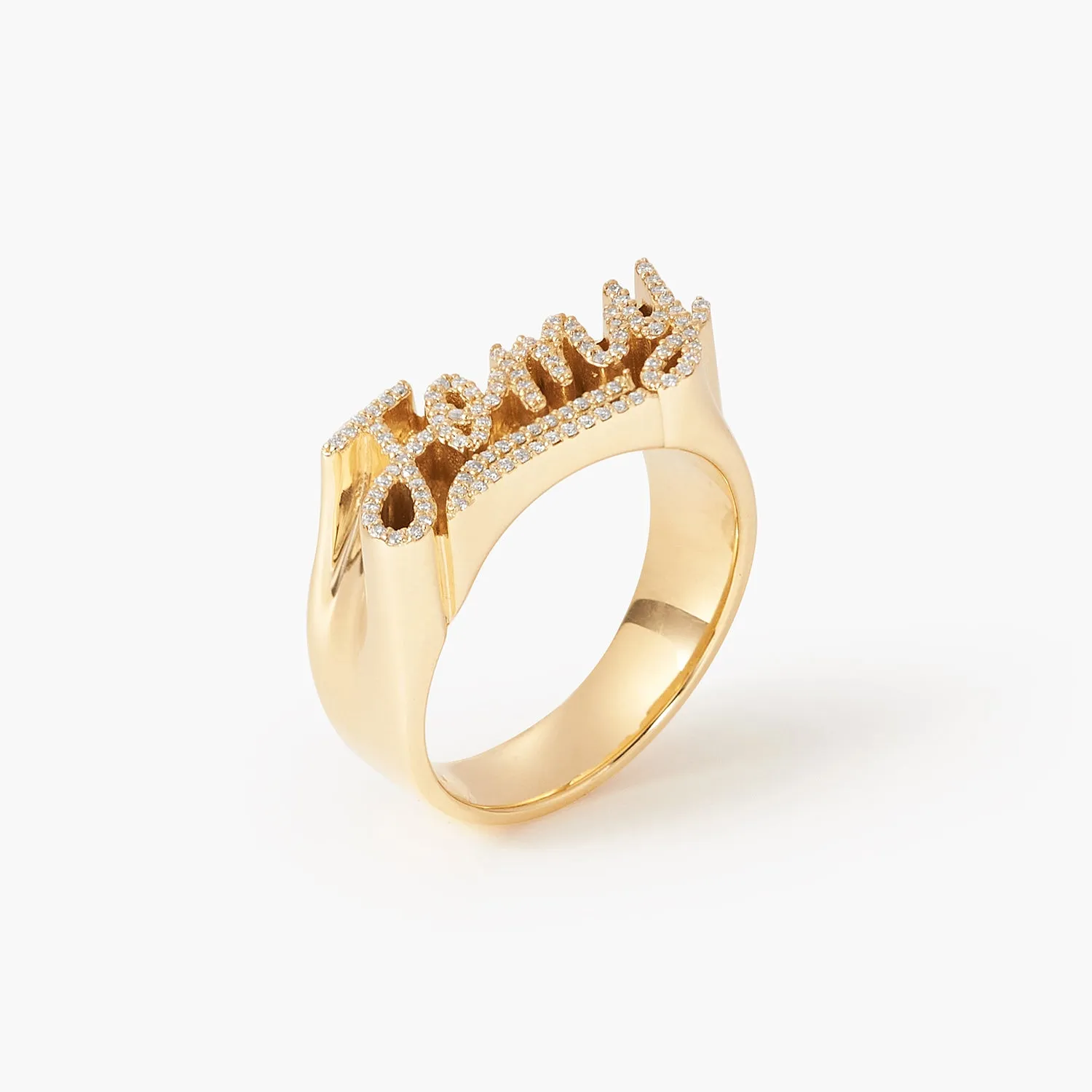 14K Yellow Gold Man Diamond 3D Name Ring