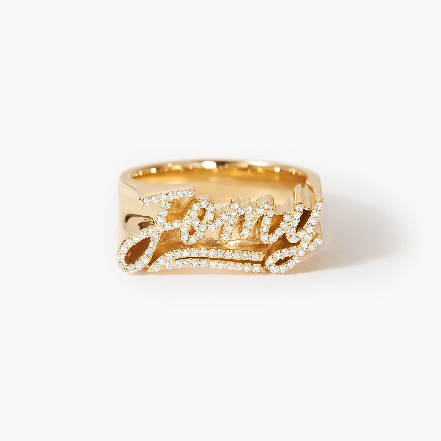 14K Yellow Gold Man Diamond 3D Name Ring