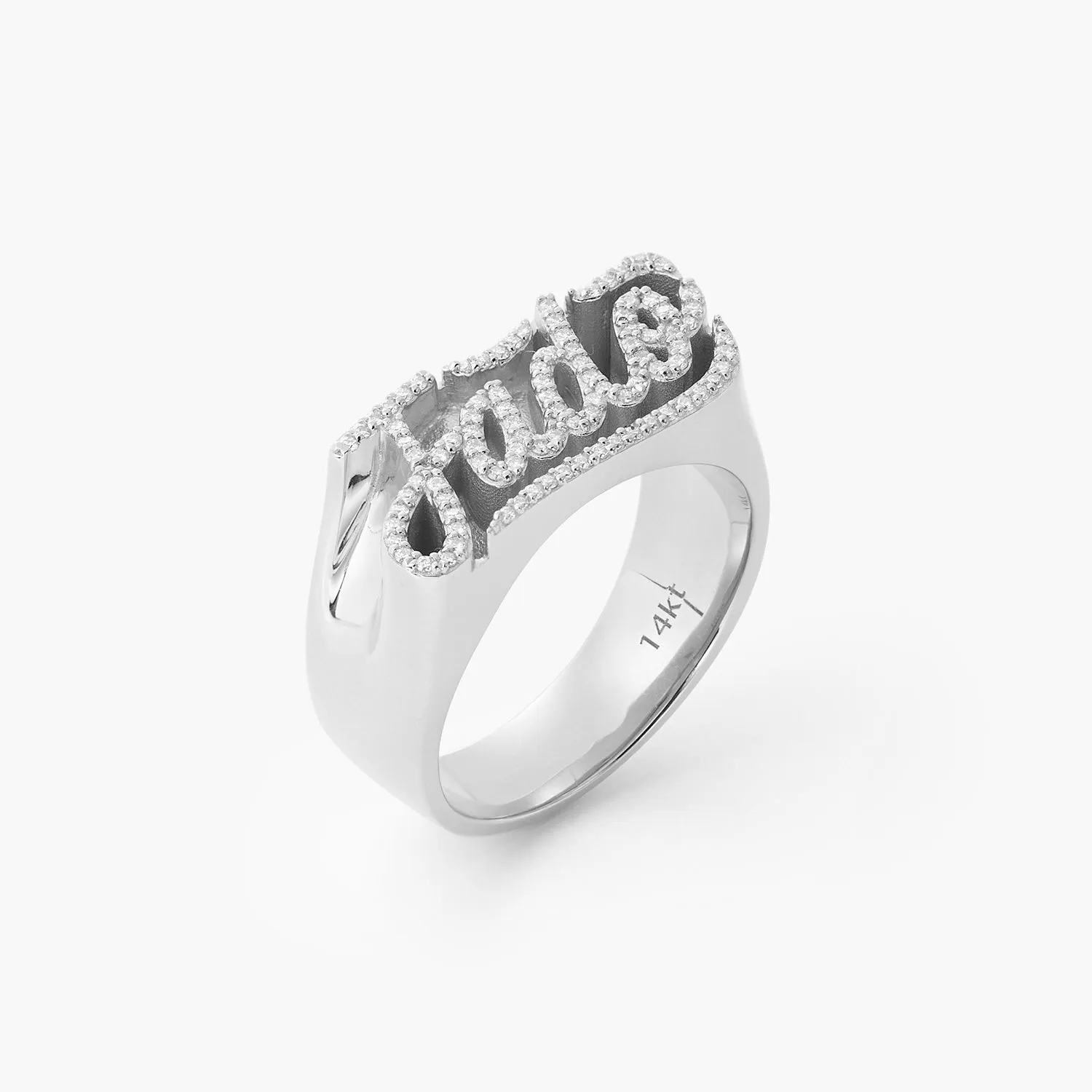 14K Yellow Gold Man Diamond 3D Name Ring