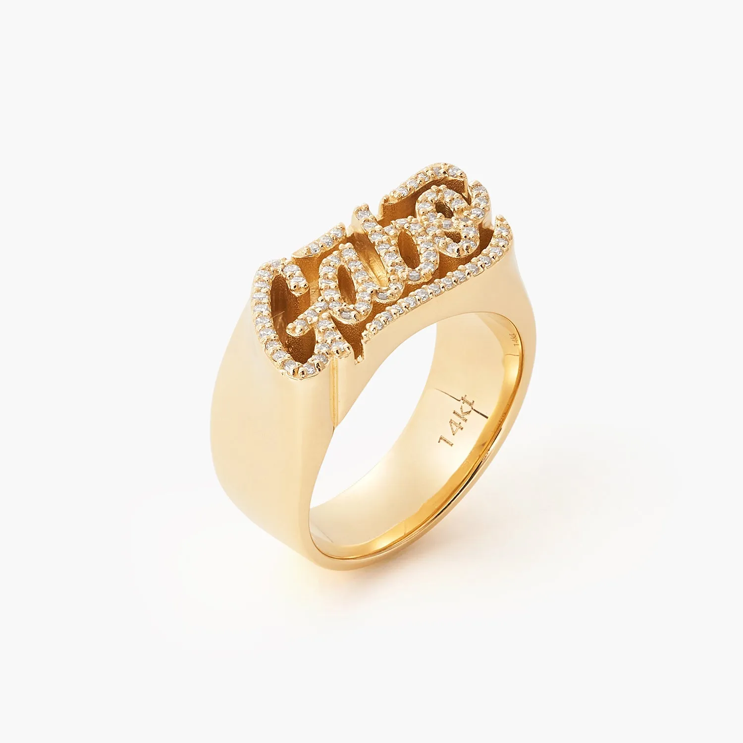 14K Yellow Gold Man Diamond 3D Name Ring