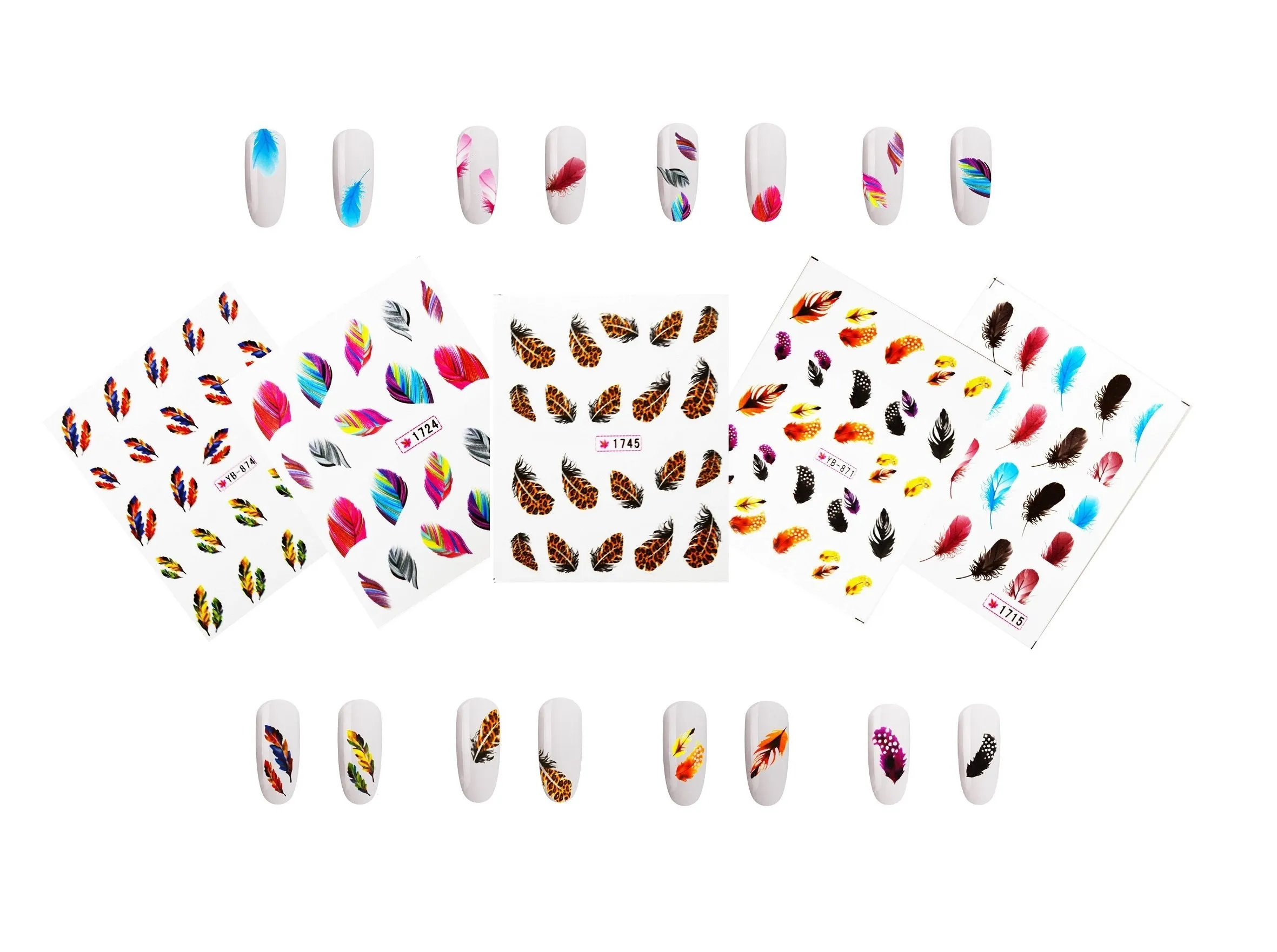 5 Sheets Nail Art Water Slide Decals Transfer Stickers