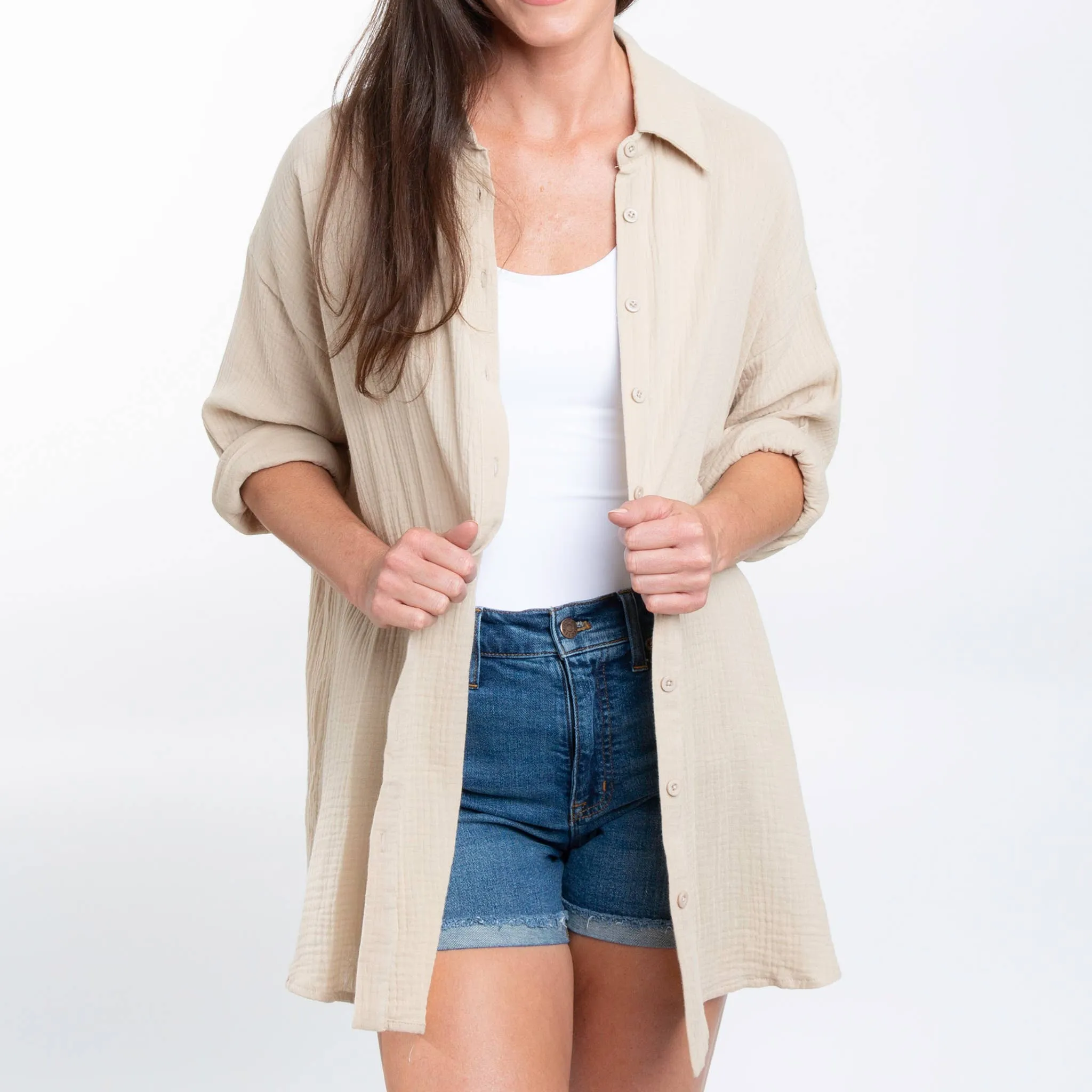Aaliyah Gauze Long Sleeve Button Up Top