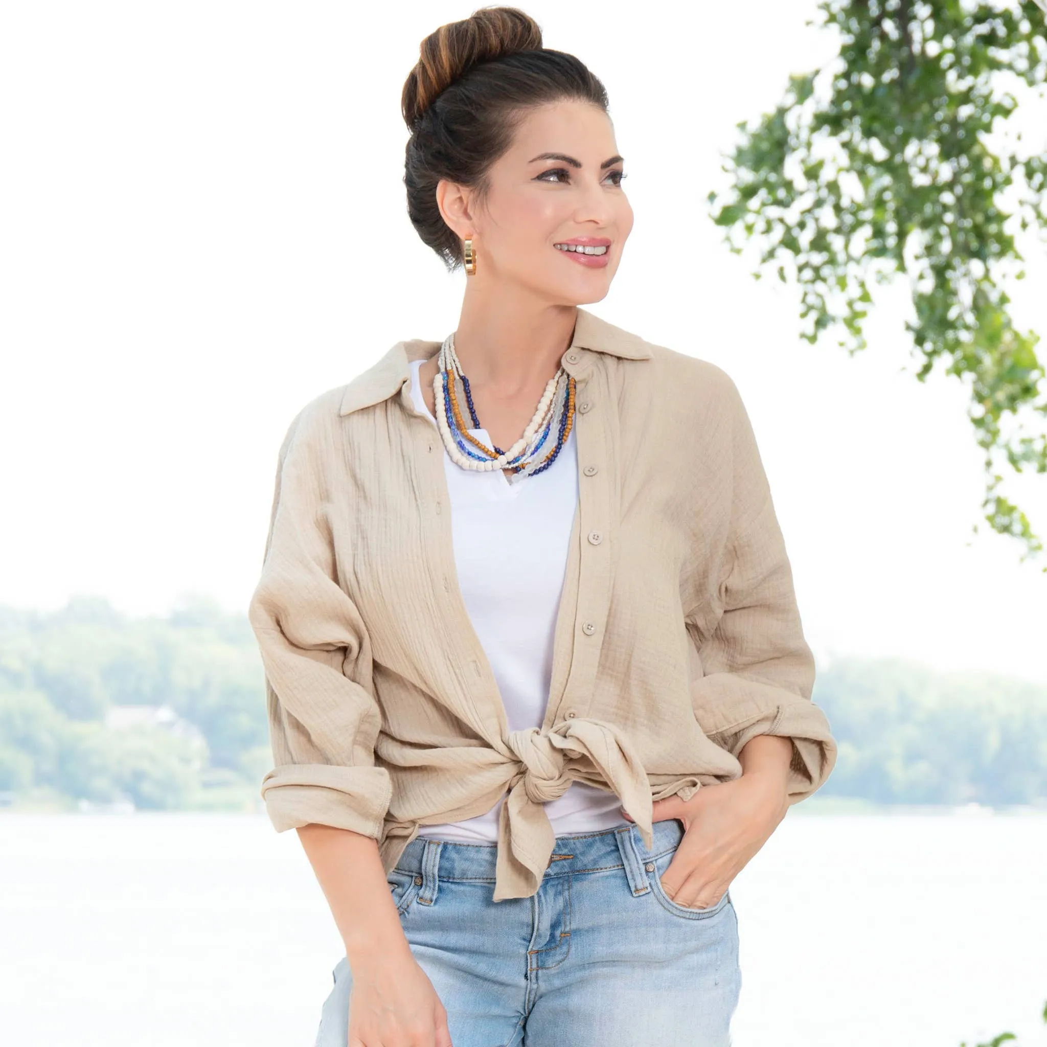Aaliyah Gauze Long Sleeve Button Up Top