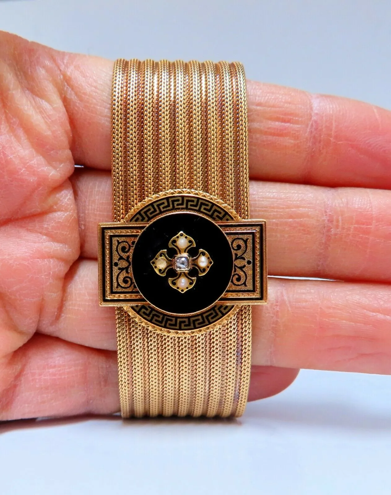 Antique European Slide Cuff Emblem Iconic Bracelet 14kt &Tassel Slide Adjustable