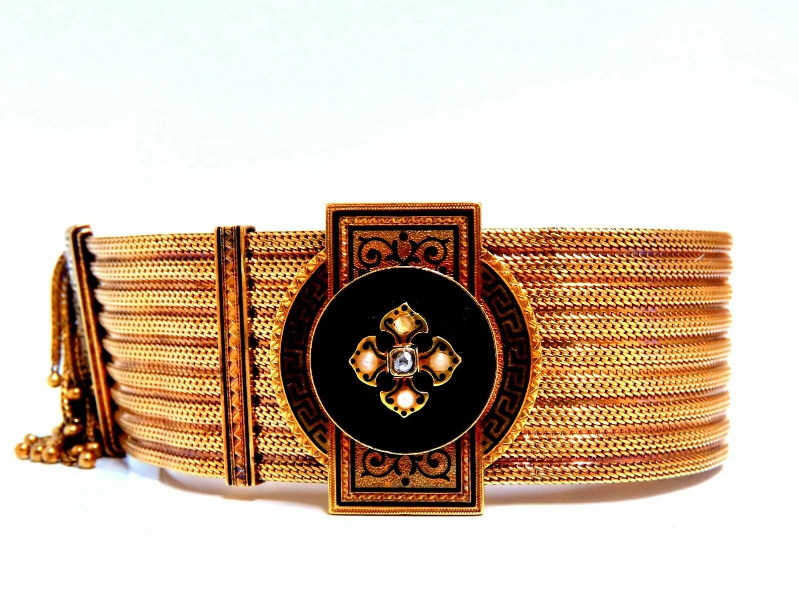 Antique European Slide Cuff Emblem Iconic Bracelet 14kt &Tassel Slide Adjustable
