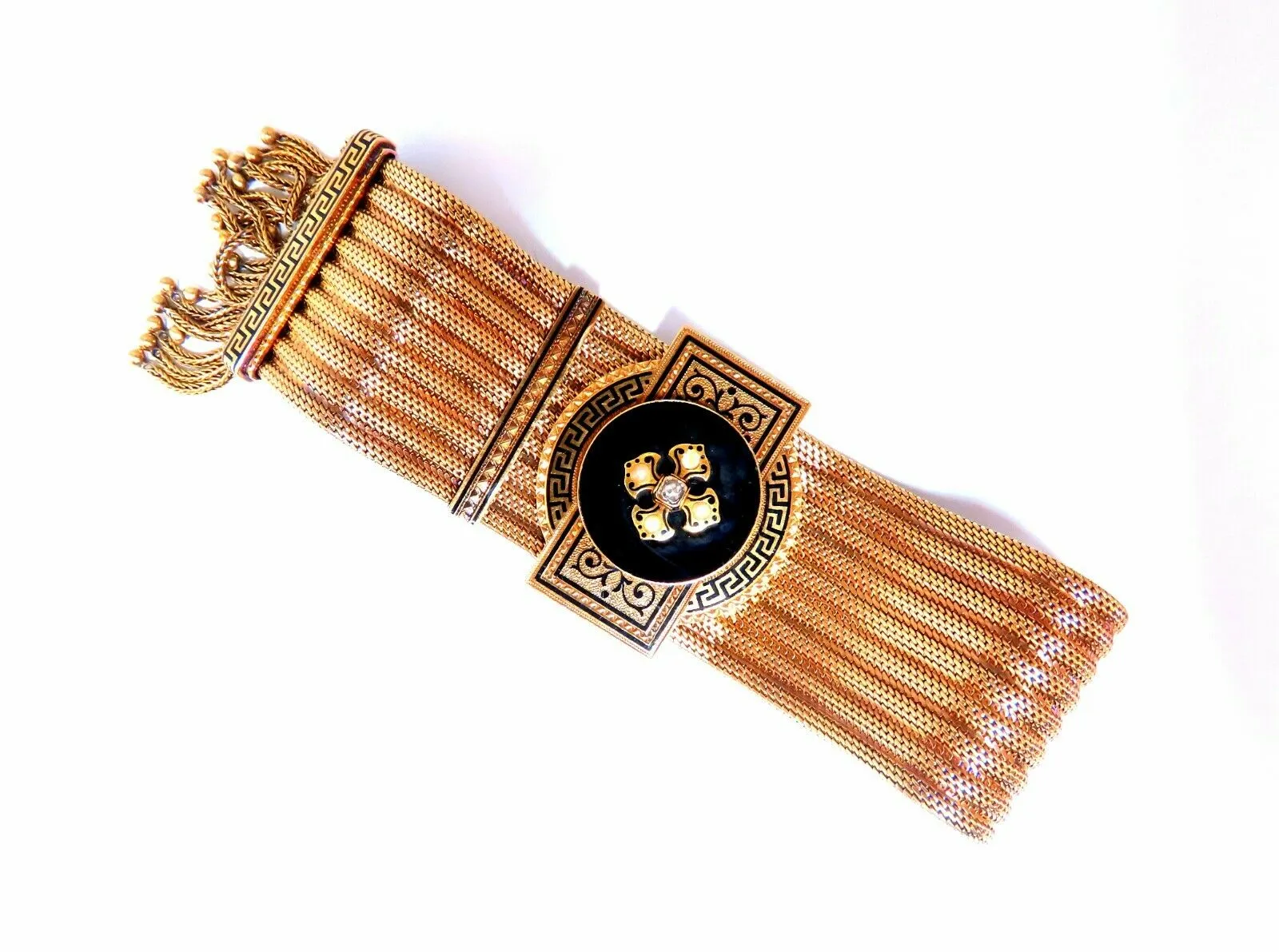 Antique European Slide Cuff Emblem Iconic Bracelet 14kt &Tassel Slide Adjustable