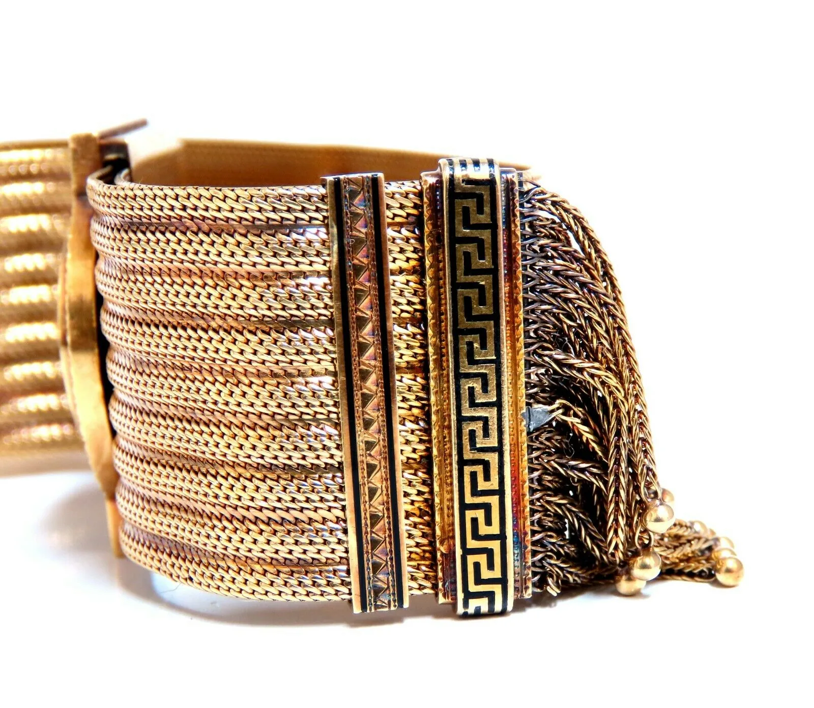 Antique European Slide Cuff Emblem Iconic Bracelet 14kt &Tassel Slide Adjustable