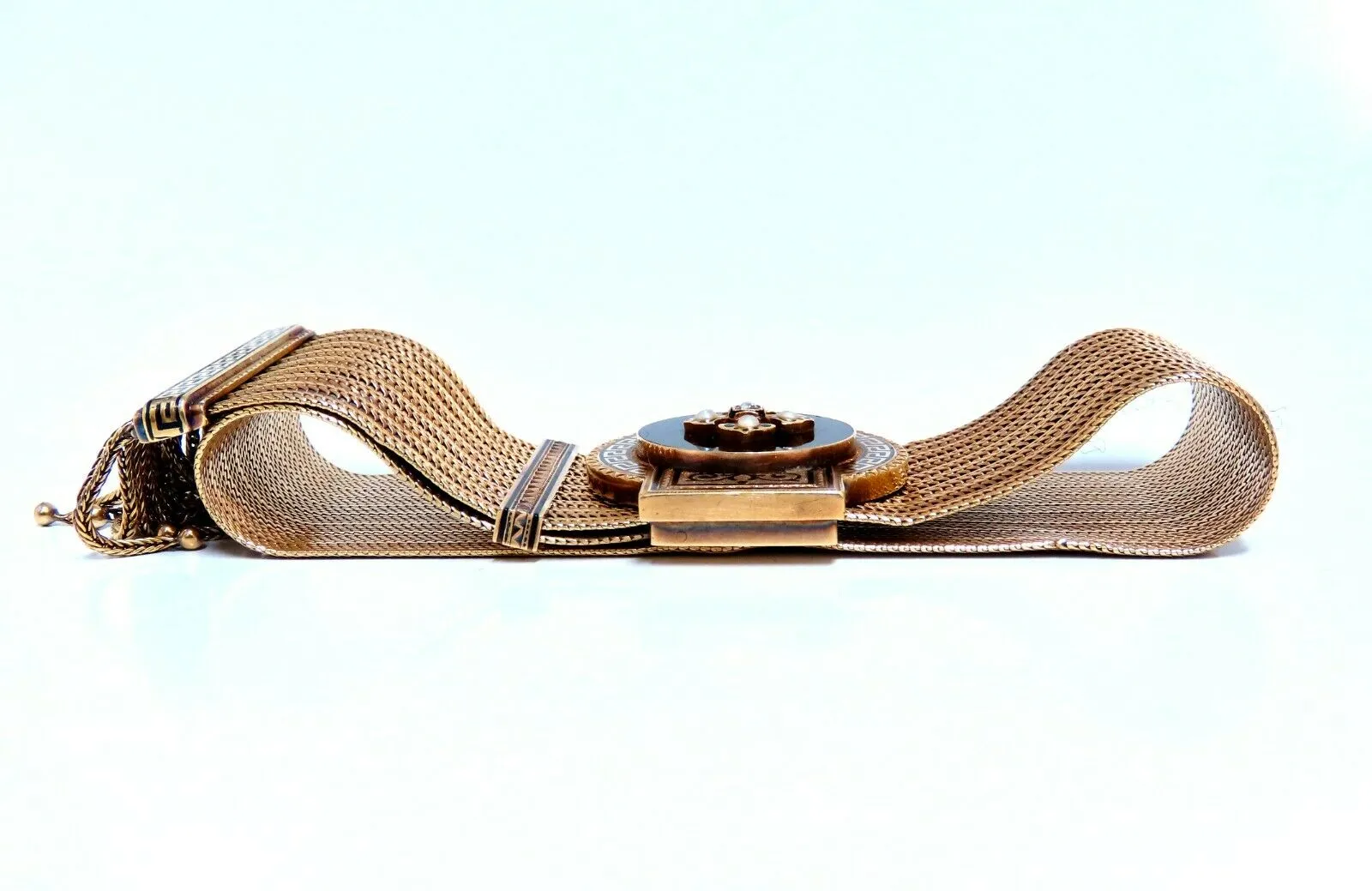 Antique European Slide Cuff Emblem Iconic Bracelet 14kt &Tassel Slide Adjustable