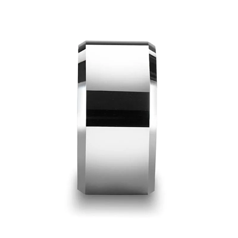 ARISH Men's Extra Wide Tungsten Carbide Wedding Band Beveled Edges - 12mm