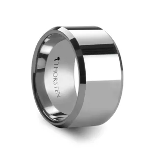 ARISH Men's Extra Wide Tungsten Carbide Wedding Band Beveled Edges - 12mm