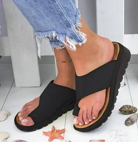 artificial leather Comfortable Platform wedge soft sandals big toe orthopedic corrector slippers 34-43