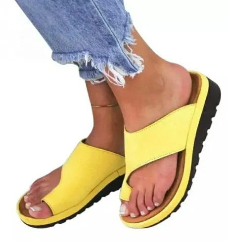 artificial leather Comfortable Platform wedge soft sandals big toe orthopedic corrector slippers 34-43