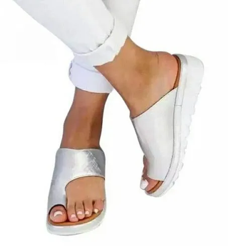 artificial leather Comfortable Platform wedge soft sandals big toe orthopedic corrector slippers 34-43