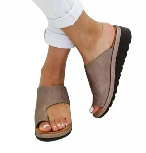 artificial leather Comfortable Platform wedge soft sandals big toe orthopedic corrector slippers 34-43