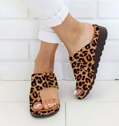 artificial leather Comfortable Platform wedge soft sandals big toe orthopedic corrector slippers 34-43