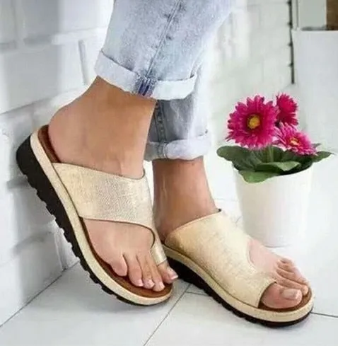 artificial leather Comfortable Platform wedge soft sandals big toe orthopedic corrector slippers 34-43