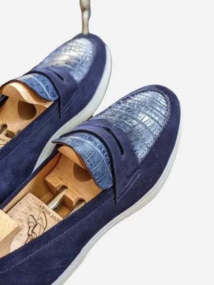Ascot Sunseeker - Navy Blue Crocodile & Suede