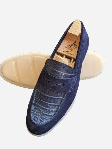 Ascot Sunseeker - Navy Blue Crocodile & Suede