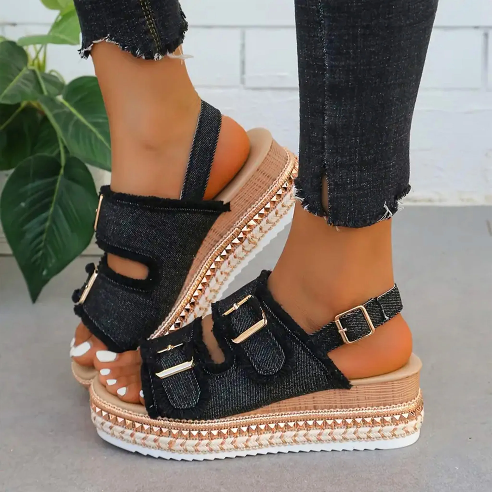 AYLA | Casual Denim Wedges