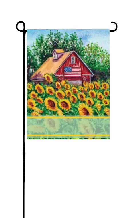 Barn with Sunflowers Garden Flag