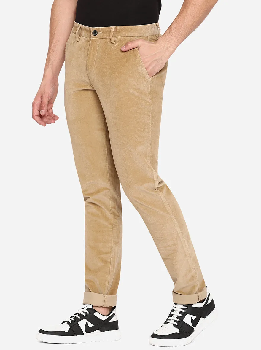 Beige Solid Uno Fit Casual Trouser | JadeBlue