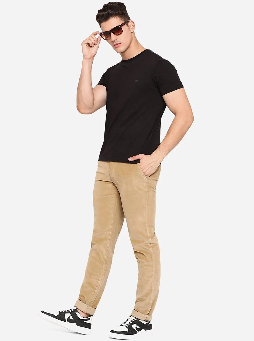 Beige Solid Uno Fit Casual Trouser | JadeBlue