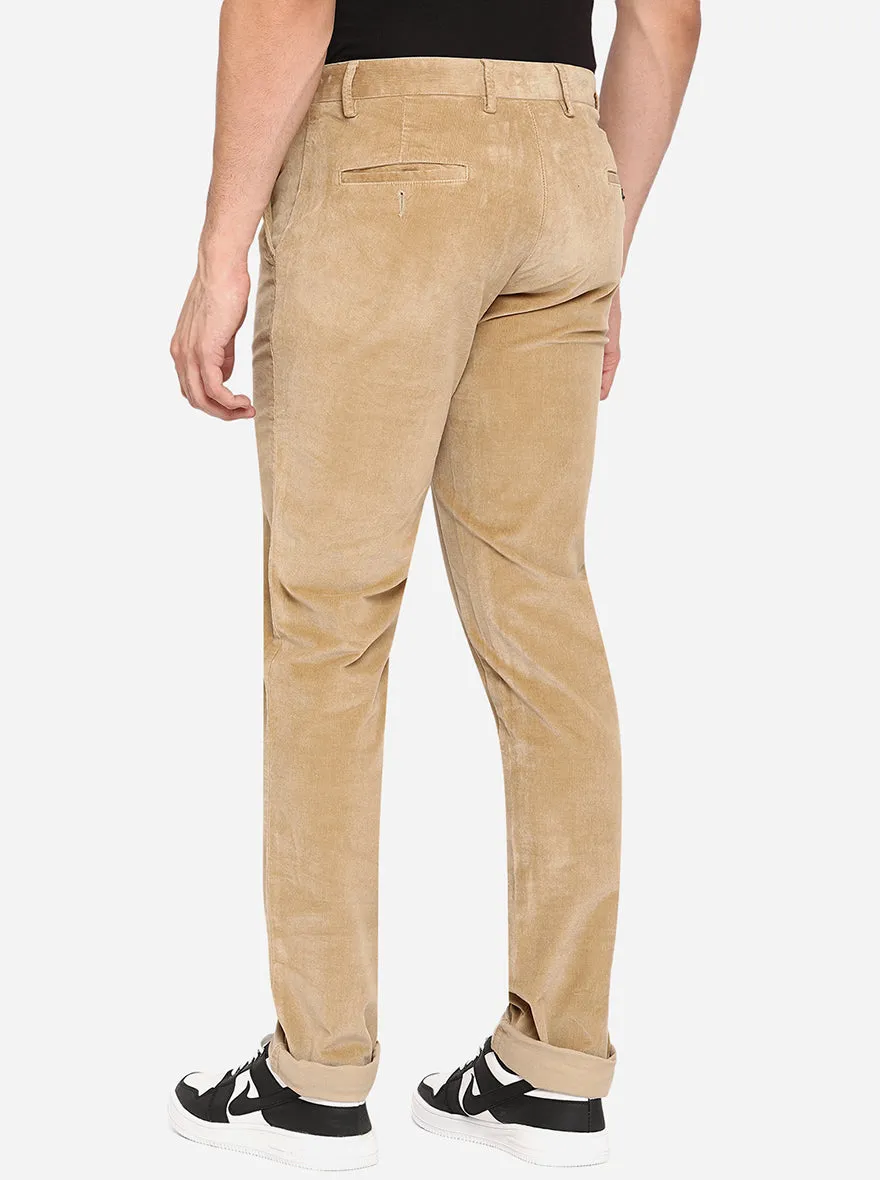 Beige Solid Uno Fit Casual Trouser | JadeBlue