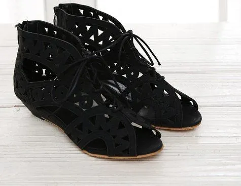 Big Size 31-43 Fashion Cut Outs Lace Up Women Sandals Open Toe Low Shoes Beach shoes women AA516