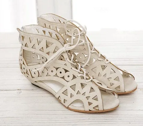 Big Size 31-43 Fashion Cut Outs Lace Up Women Sandals Open Toe Low Shoes Beach shoes women AA516