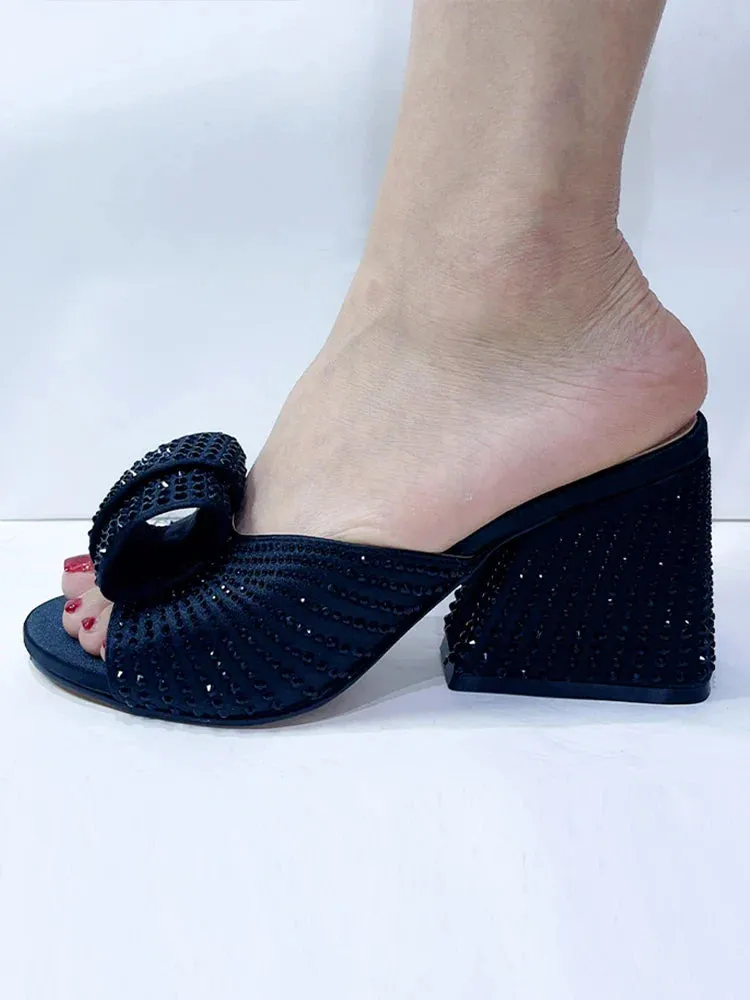 Black African Women's Round Toe High Heels Suitable for Wedding Party