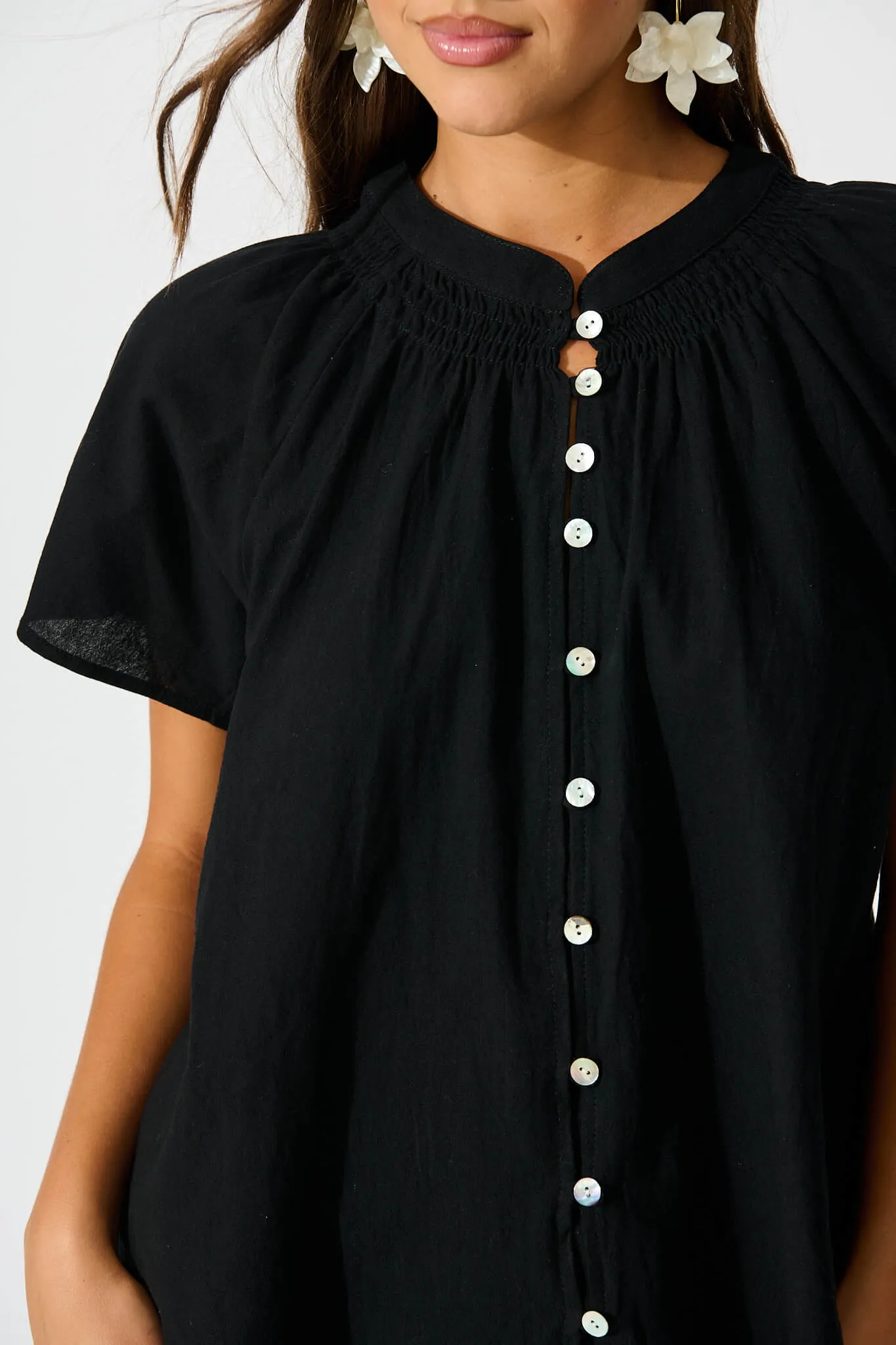 Black Cotton Linen Lombard Blouse