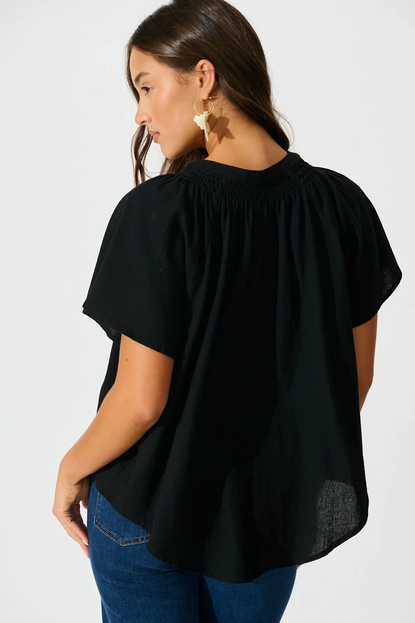 Black Cotton Linen Lombard Blouse