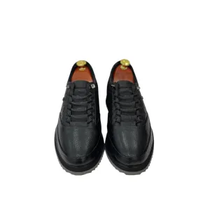 Black with Gray Foam Bottom- Sneakers_Shiny Finish-Black Lace-Luxury Interior and Exterior Leather- 305 451