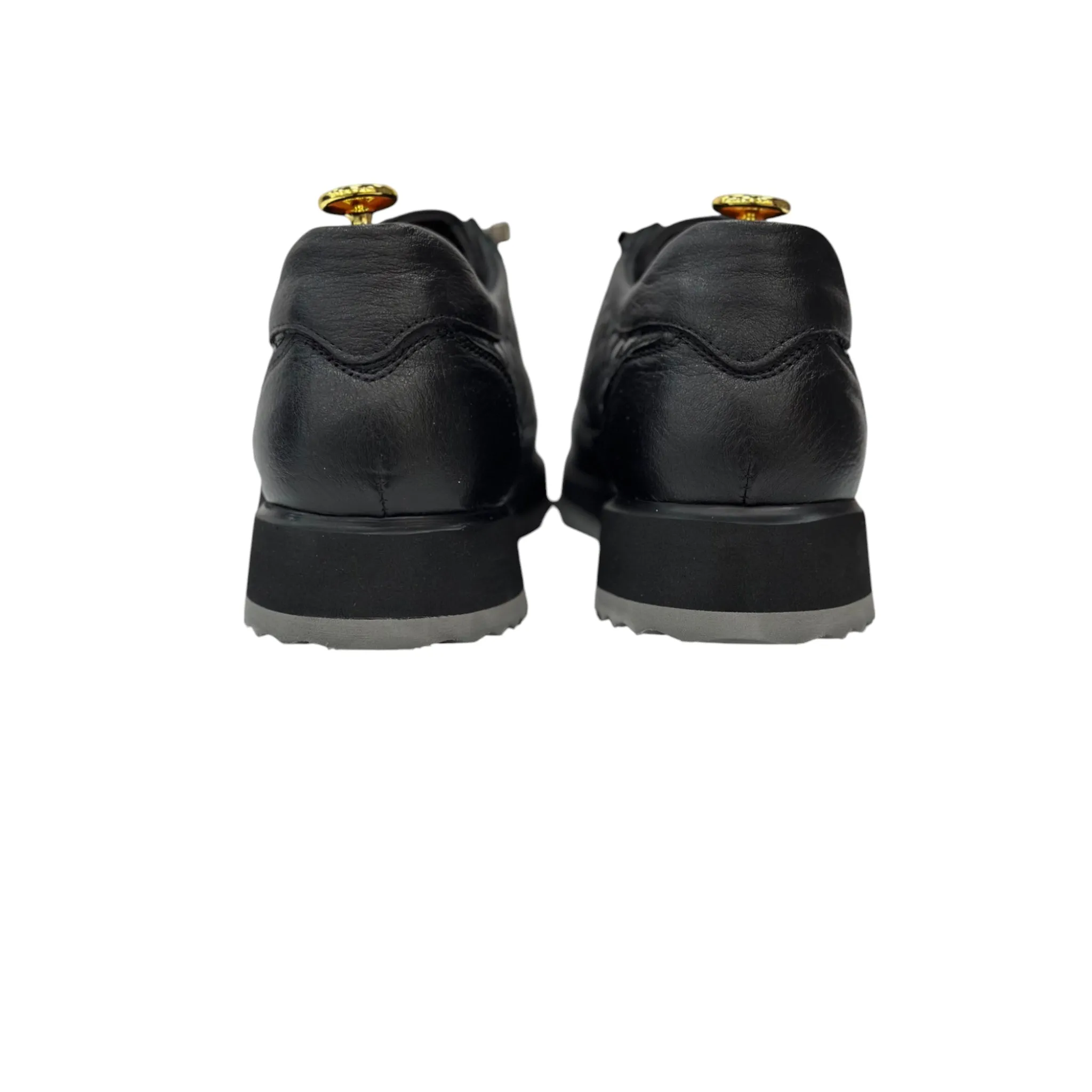 Black with Gray Foam Bottom- Sneakers_Shiny Finish-Black Lace-Luxury Interior and Exterior Leather- 305 451