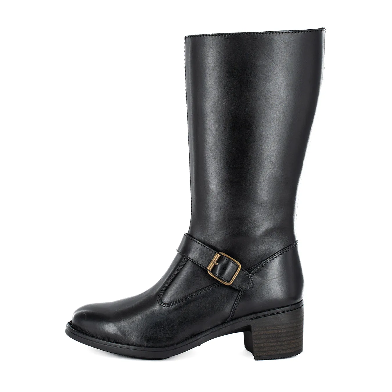 Bobedi : Ladies Leather Mid-calf Boot in Black Relaxa