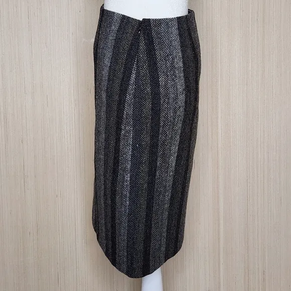 Boden British Tweed by Moon Wool Skirt Black/Gray Herringbone Stripe Women's 10L