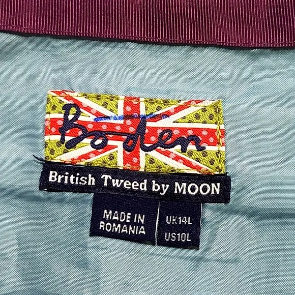 Boden British Tweed by Moon Wool Skirt Black/Gray Herringbone Stripe Women's 10L